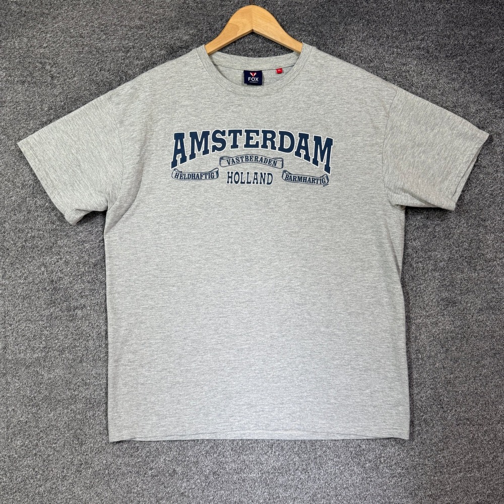 Amsterdam T-Shirt Mens XL Gray Fox Originals Holland Short Sleeve Graphic Tee